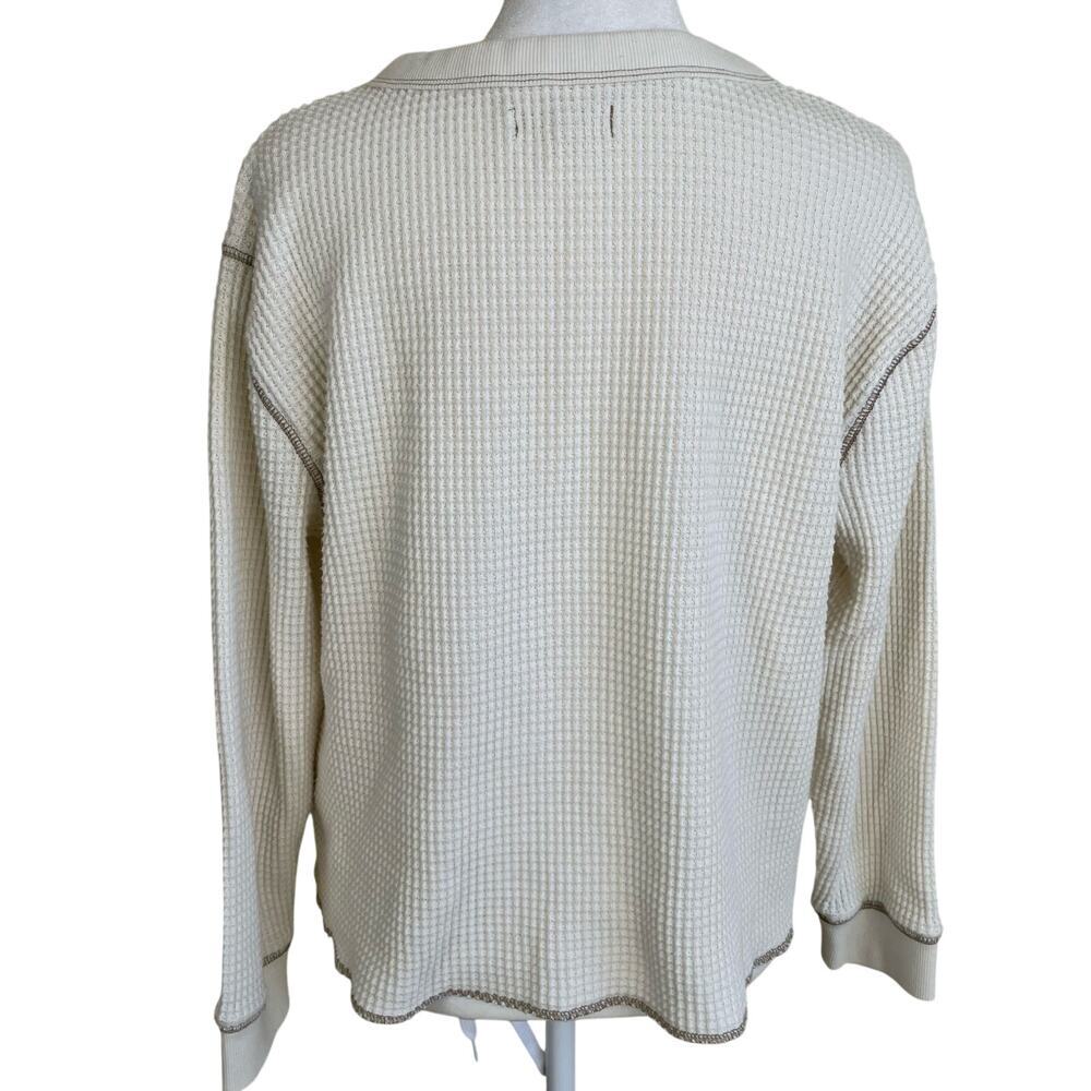 Madewell Sz M Boxy Cropped Waffle Knit Split Neck Long Sleeve Tee Antique Cream - Picture 6 of 16
